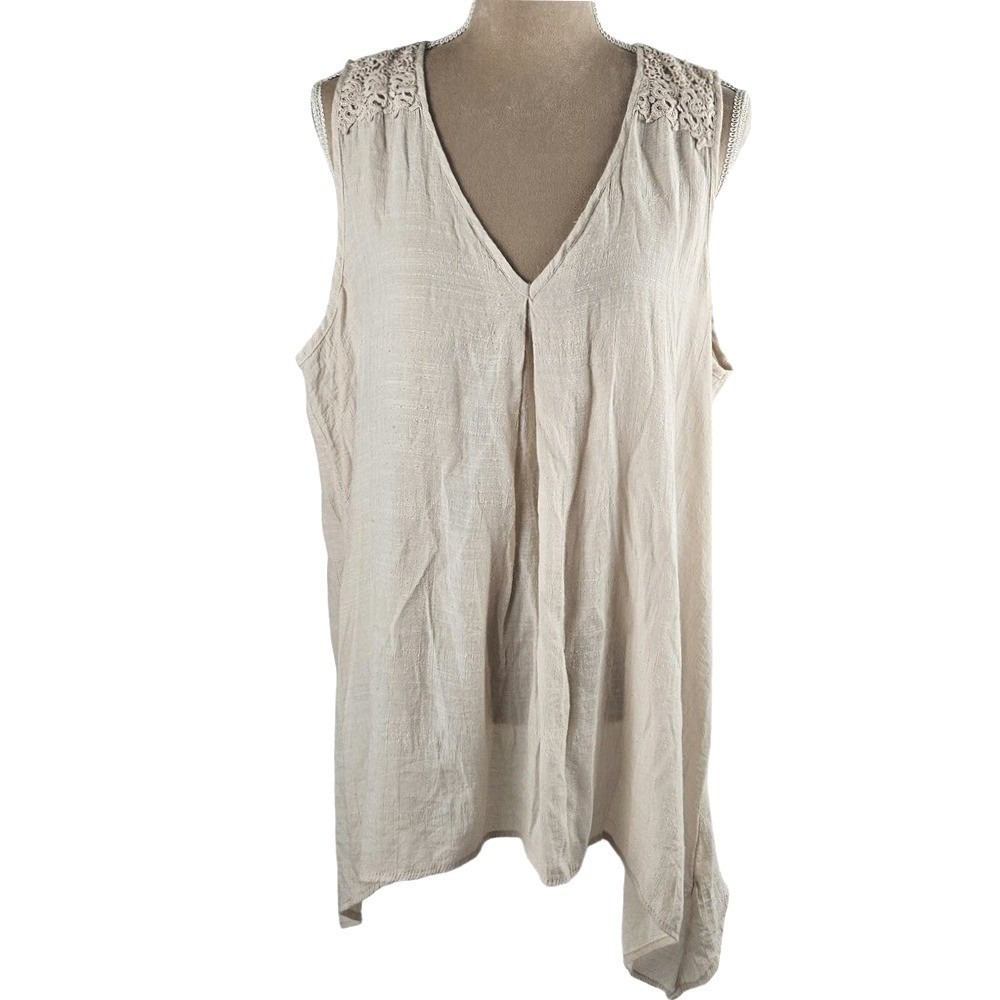 Spense Top Womens 1X Beige Crochet Lace Sharkbite Hem Flowy Boho Beachy Neutral